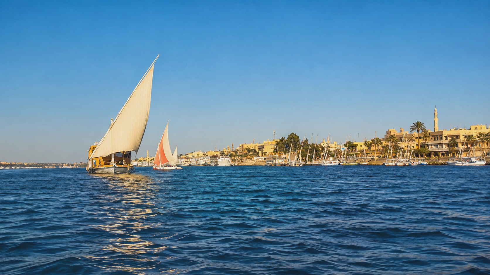 Felucca-purjekad Niilusel Luxori juures